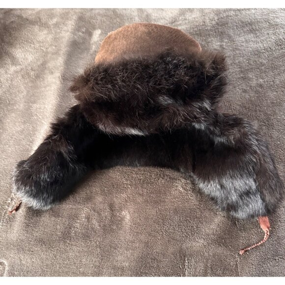 Vintage Russian Aviator Hat With Fur Trim & Quilted Lining - Picture 9 of 13